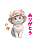 かわいい花帽子ネコの気軽に使えるスタンプ（個別スタンプ：5）