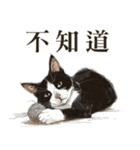 クレヨン黒と白の猫（個別スタンプ：3）