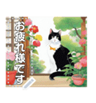 【ネコ】縁がわのハチワレ猫（文字変自由）（個別スタンプ：3）