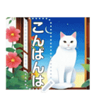 【ネコ】縁がわのハチワレ猫（文字変自由）（個別スタンプ：21）