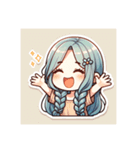 ブルーヘアのミニキャラ（個別スタンプ：14）
