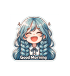 ブルーヘアのミニキャラ2（個別スタンプ：8）