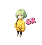 小さいシンプル緑髪女の子（個別スタンプ：1）