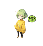 小さいシンプル緑髪女の子（個別スタンプ：2）