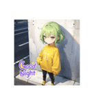 小さいシンプル緑髪女の子（個別スタンプ：5）