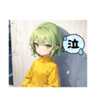 小さいシンプル緑髪女の子（個別スタンプ：6）