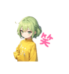 小さいシンプル緑髪女の子（個別スタンプ：7）