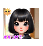 黒のボブヘアカットの日常（個別スタンプ：5）