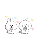 【動く】ぷっくり♡ゆるいネコ＆うさぎ（個別スタンプ：3）