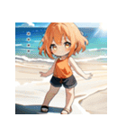 真夏の浜辺の女の子（個別スタンプ：1）