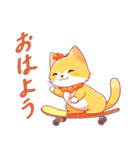 スケボーの黄色い猫と黒い猫の絵文字（個別スタンプ：11）