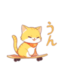 スケボーの黄色い猫と黒い猫の絵文字（個別スタンプ：19）