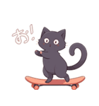 スケボーの黄色い猫と黒い猫の絵文字（個別スタンプ：25）