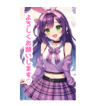 紫×緑の兎の女の子BIGスタンプ（個別スタンプ：1）