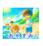 海辺で遊ぶ子供たち:日本語（個別スタンプ：16）