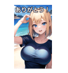 夏の海にいるTシャツ女子（個別スタンプ：3）