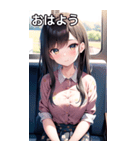 電車乗車花柄服女子（個別スタンプ：6）