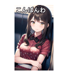 電車乗車花柄服女子（個別スタンプ：18）