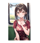 電車乗車花柄服女子（個別スタンプ：28）