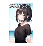 海で遊ぶ黒Tシャツ女子（個別スタンプ：11）