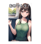 電車に乗っているタンクトップ女子（個別スタンプ：37）