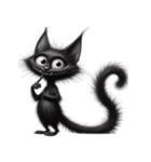 ボサボサの毛の黒猫の絵文字ステッカー（個別スタンプ：20）