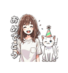 女の子と猫の可愛い時間（個別スタンプ：3）