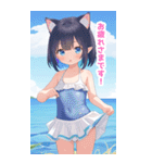 海の水着の猫の女の子BIGスタンプ（個別スタンプ：14）