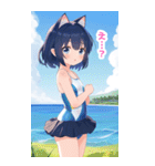 海の水着の猫の女の子BIGスタンプ（個別スタンプ：20）