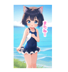 海の水着の猫の女の子BIGスタンプ（個別スタンプ：40）