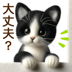 [LINEスタンプ] 動く♡フェルト猫の家族連絡(ハチワレ)の画像（メイン）