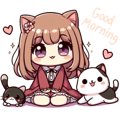 [LINEスタンプ] 可愛い女の子と猫の日常挨拶