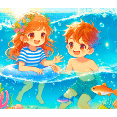 [LINEスタンプ] 海辺で遊ぶ子供たち