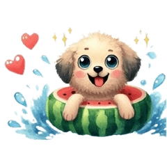 [LINEスタンプ] 【文字無し・夏】スイカと子犬の水遊び