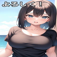 [LINEスタンプ] 海で遊ぶTシャツ女子