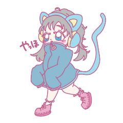 [LINEスタンプ] 猫耳ヘッドホンと女の子