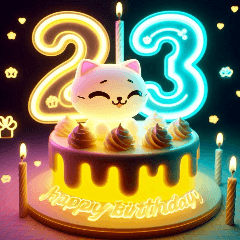 [LINEスタンプ] 蛍光猫が誕生日を祝う(13～52歳)