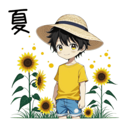 [LINEスタンプ] 可愛い黒髪黄色Tシャツ男子夏スタンプ