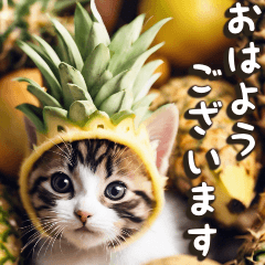 [LINEスタンプ] 敬語でご挨拶 フルーツ着ぐるみこねこ