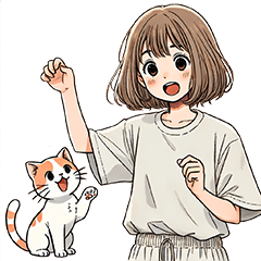 [LINEスタンプ] 女の子と猫の可愛い時間