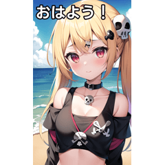 [LINEスタンプ] ドクロ女子は海辺で遊ぶの画像（メイン）