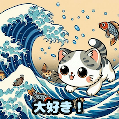 [LINEスタンプ] 可愛い猫の浮世絵LINEスタンプの画像（メイン）