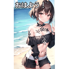 [LINEスタンプ] Xタトゥー女子は海で遊ぶの画像（メイン）