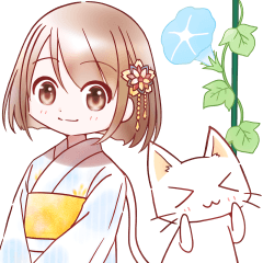 [LINEスタンプ] 着物の女の子＋猫（夏）