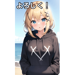 [LINEスタンプ] 海で遊ぶXパーカー女子の画像（メイン）