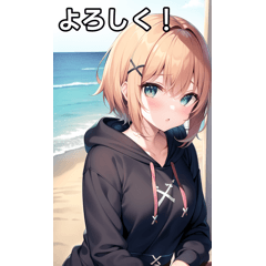 [LINEスタンプ] 海で遊ぶXパーカー女子2の画像（メイン）